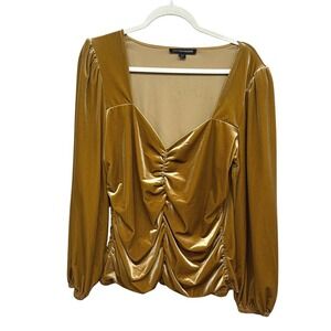 Velvet Ruched Sweetheart Blouse Top XL Gold‎ Long Sleeve Glam Luxe whimsigoth